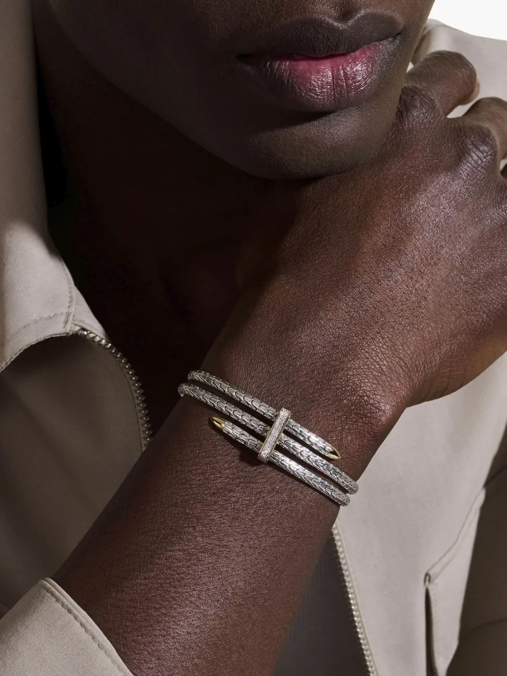 John Hardy 14K yellow gold and sterling silver Spear Double Flex diamond cuff | Image 2