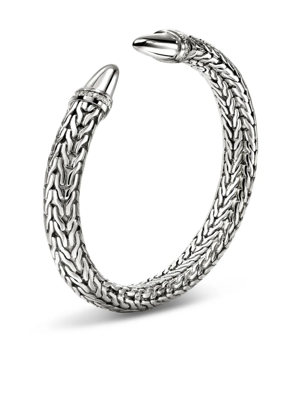 John Hardy Sterling Silver Spear Diamond Pave Flex Cuff Bracelet In Silver