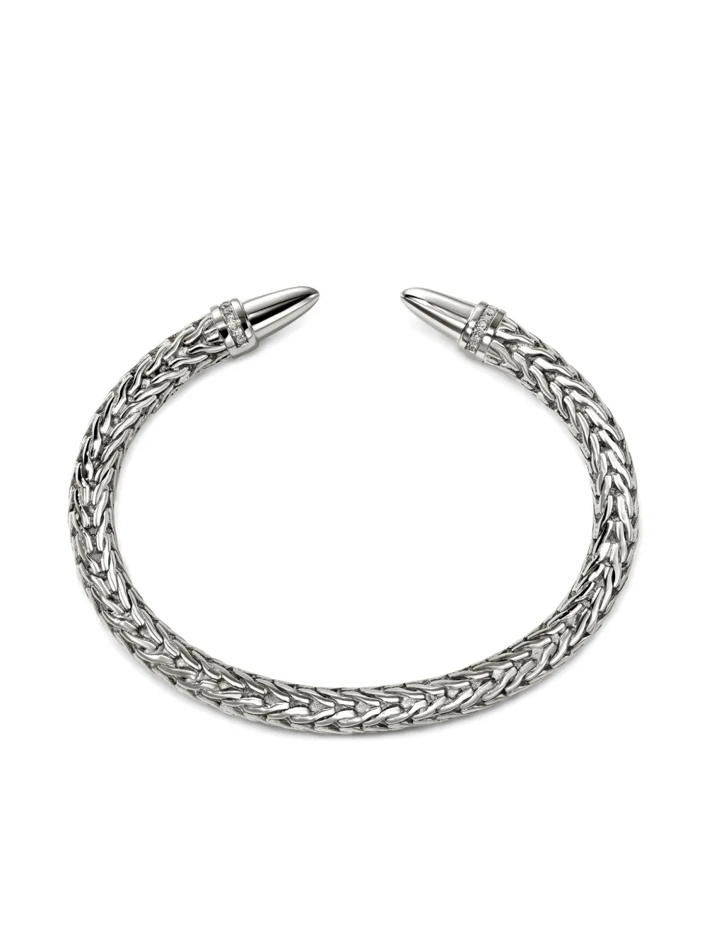 John Hardy Sterling Silver Spear Diamond Pave Flex Cuff Bracelet In Silver