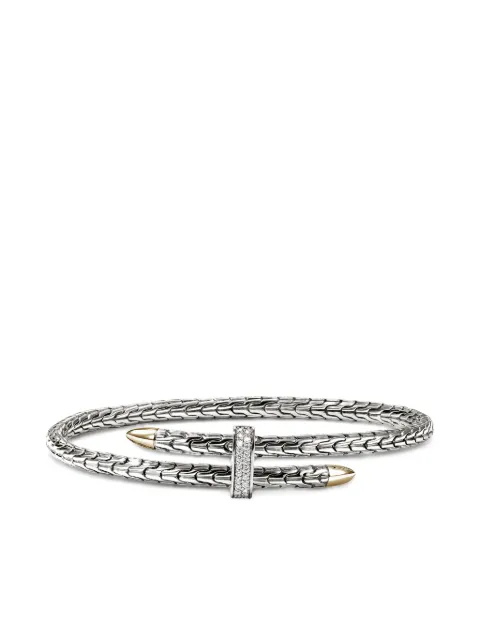 John Hardy sterling silver 18 yellow gold Spear Flex diamond cuff
