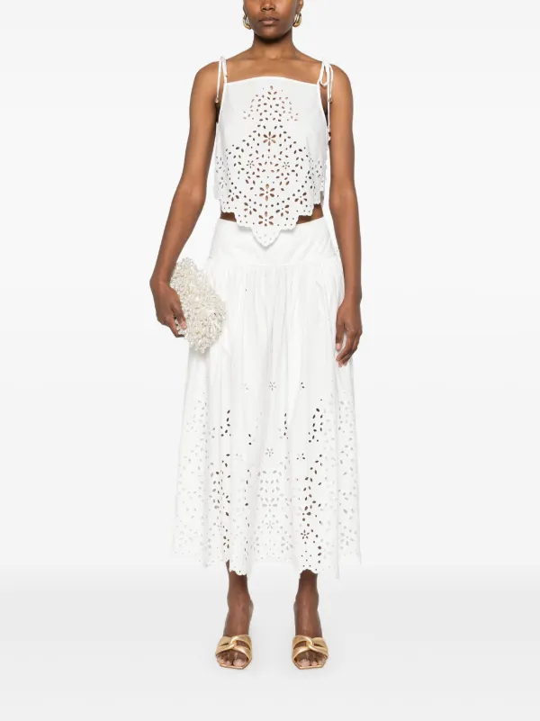 スカート SELF PORTRAIT 'White Cotton Embroidered Midi' skirt White Cotton Embroidered Midi Skirt – self-portrait-US