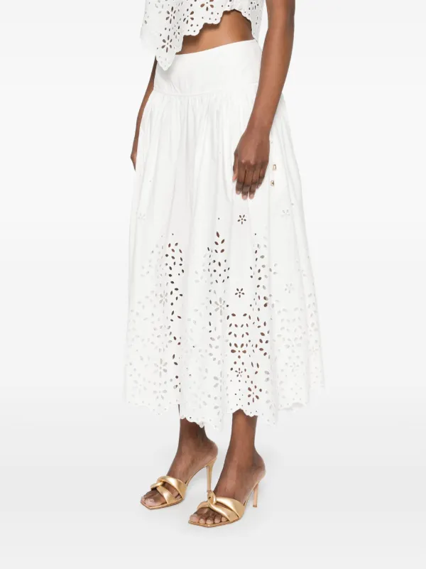 スカート SELF-PORTRAIT Woman Skirt White 126SK WHITE Self-Portrait Cotton Embroidered Midi Skirt | White | FARFETCH