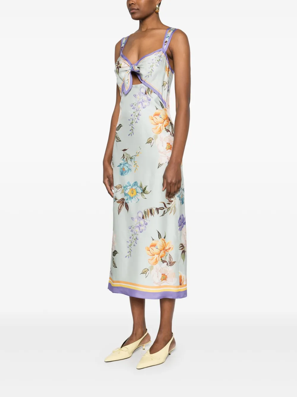 Self-Portrait Midi-jurk met bloemenprint Groen