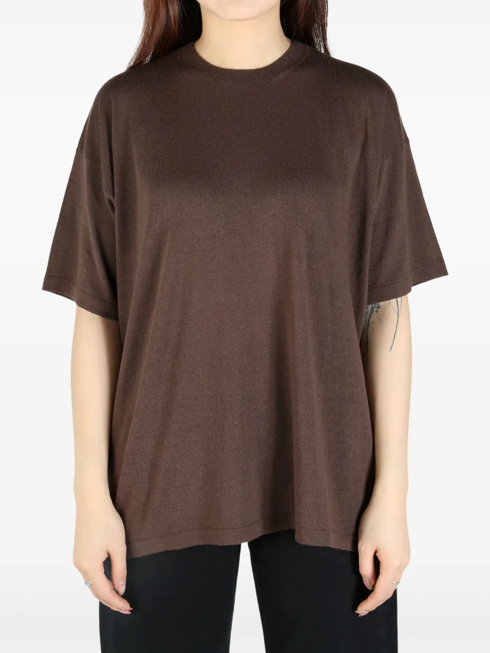 【関税&送料込】The Row Jockton T-Shirt Jockton silk T-shirt in brown - The Row | Mytheresa