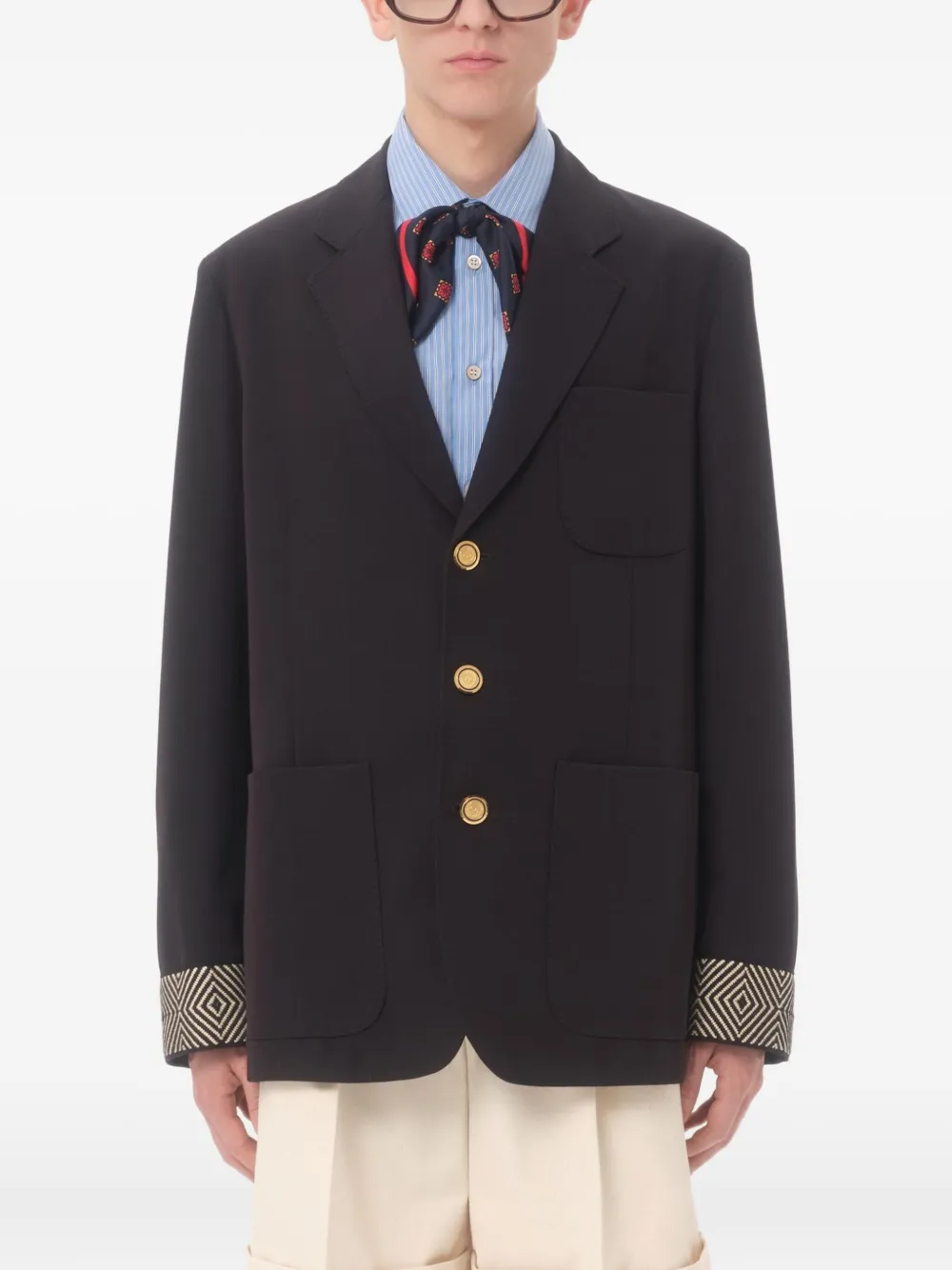 Valentino Garavani Blazer met enkele rij knopen en jacquard afwerking Zwart