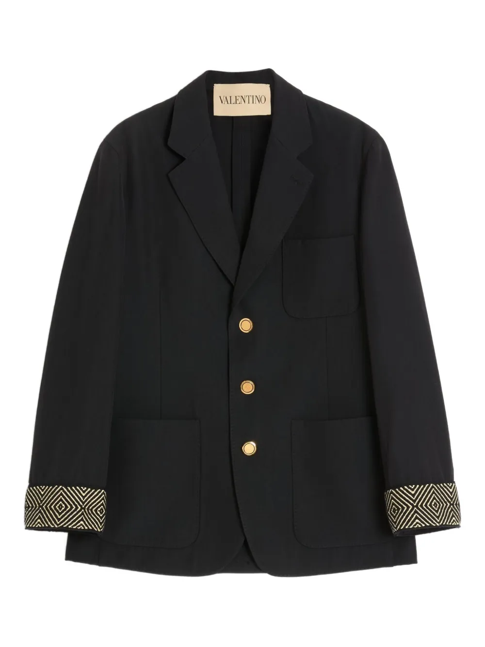 Valentino Garavani jacquard-trim single-breasted blazer | Black | Image 1