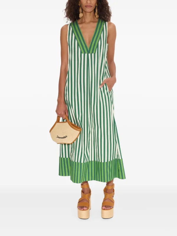 green poplin midi dress Danica Pine Green Bamboo Poplin Striped Shirt Midi Dress