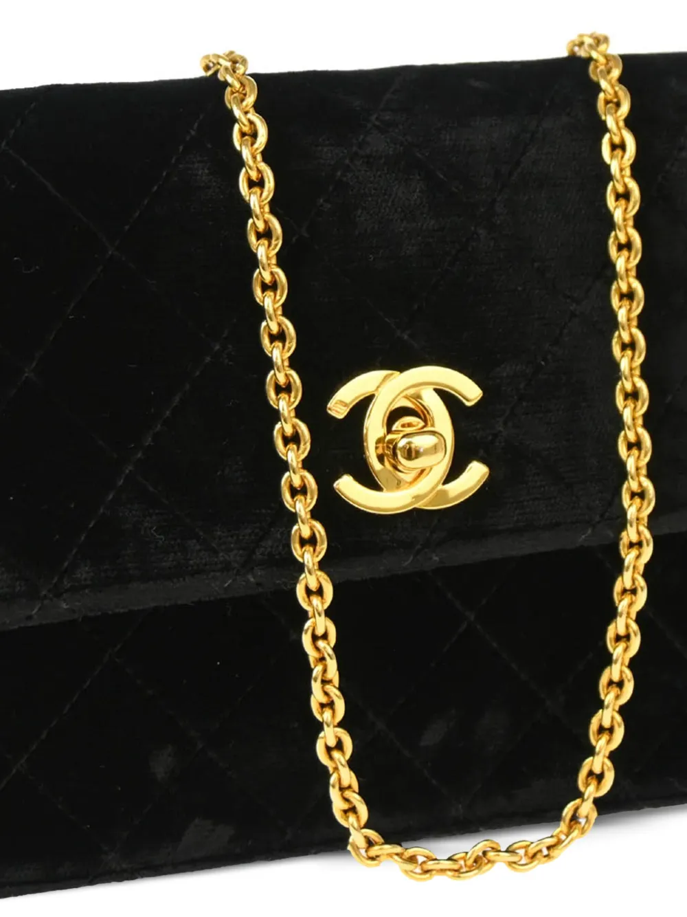 Pre-owned Chanel 1997 Cc Turn-lock Velvet Shoulder Bag In Black