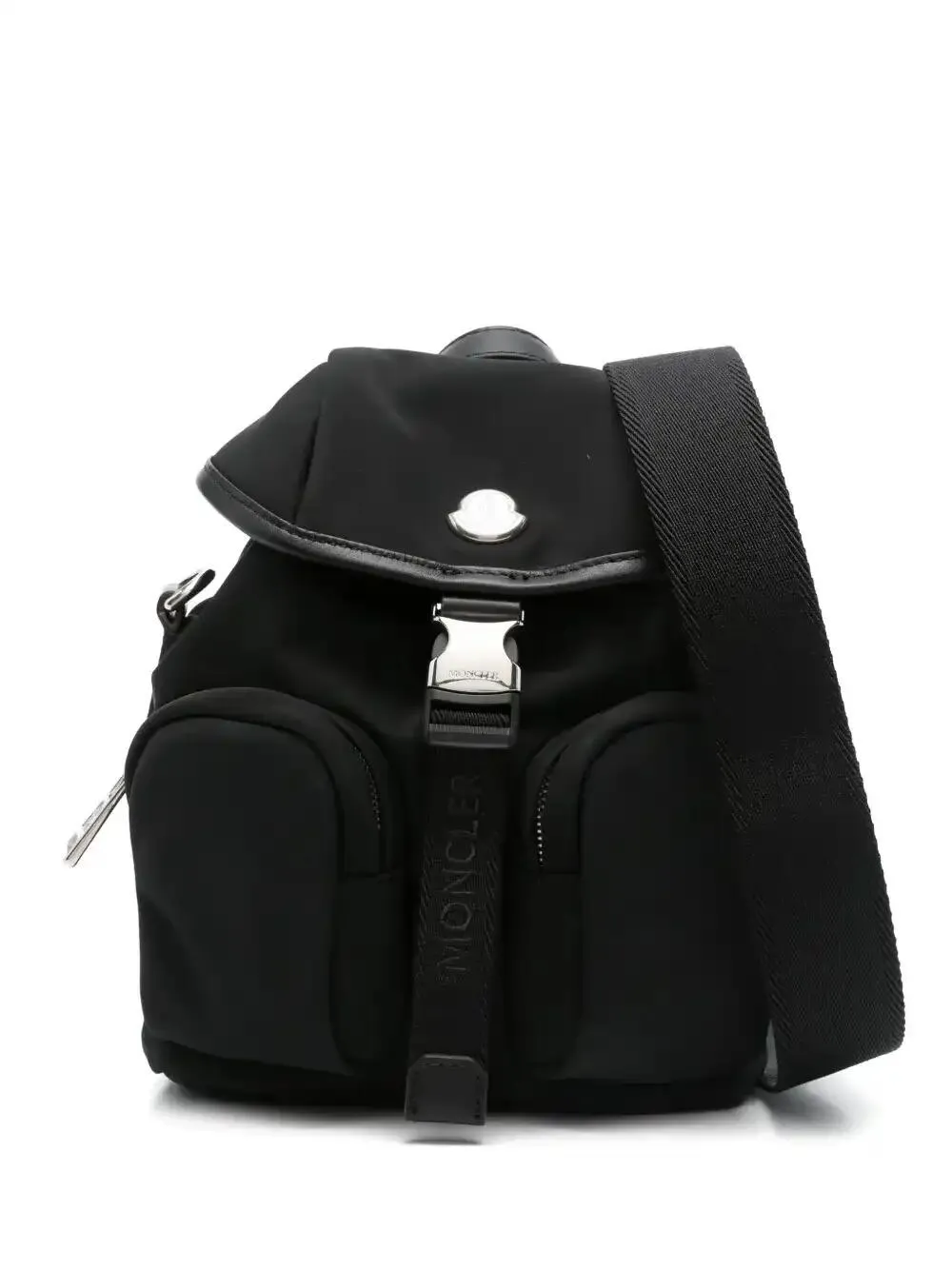 Moncler Trick Mini Leather-trimmed Crossbody Bag In Black