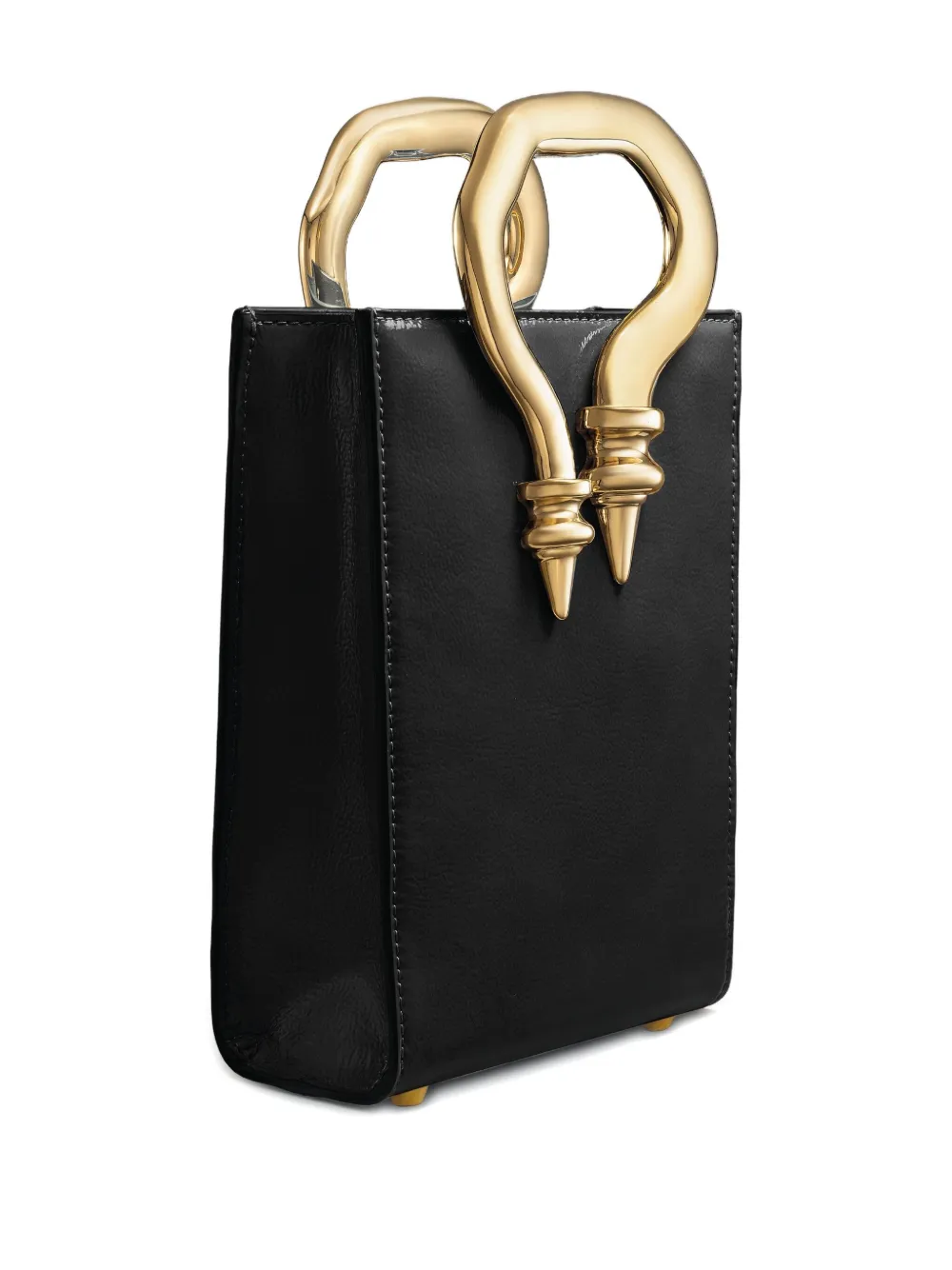 Okhtein Mini Patent Leather Sculpted-handle Tote Bag In Black