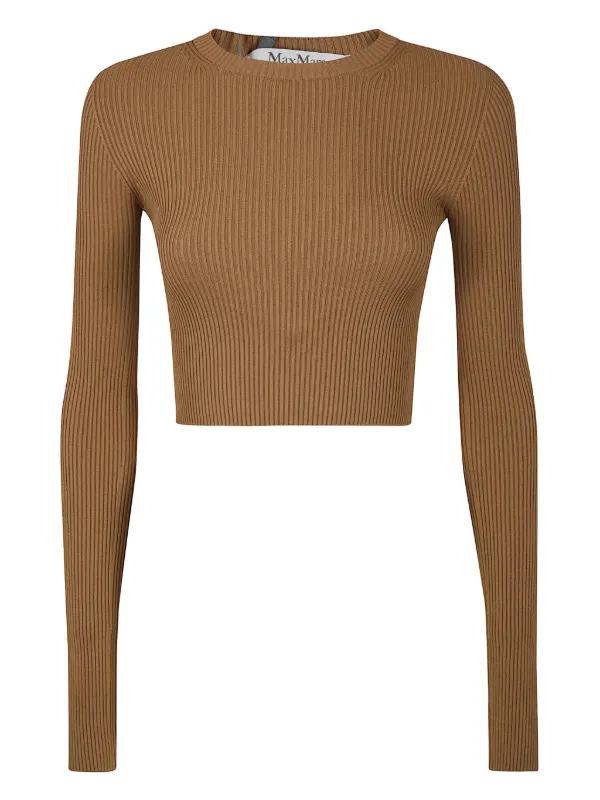 Max Mara Ribbed Long-sleeve Top in Brown