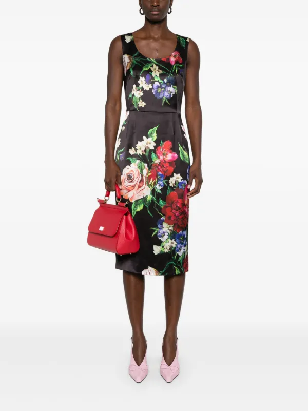 【関税＆送料込み】Dolce & Gabbana Flower Print Satin Midi Dolce & Gabbana floral-print Satin Midi Dress | Black | FARFETCH