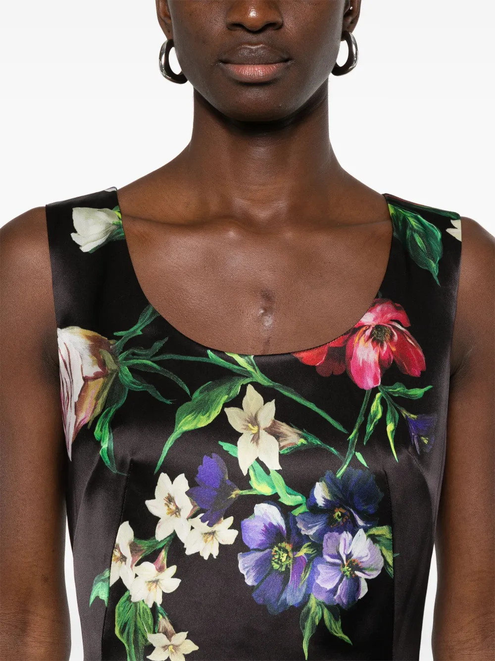 Dolce & Gabbana Midi-jurk met bloemenprint Zwart
