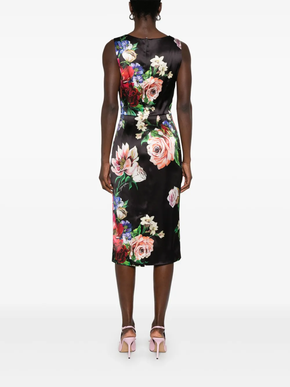 Dolce & Gabbana Midi-jurk met bloemenprint Zwart