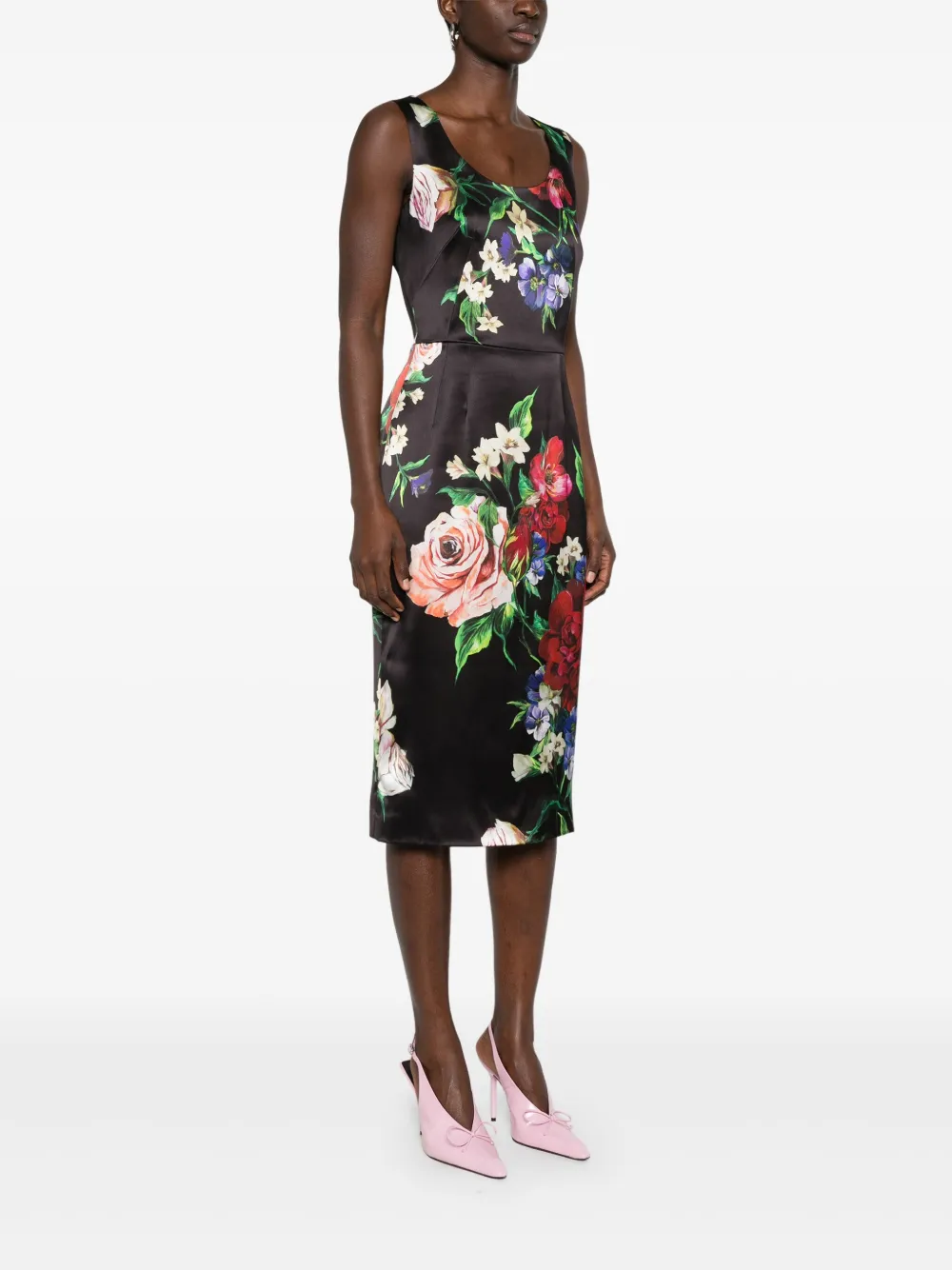 Dolce & Gabbana Midi-jurk met bloemenprint Zwart