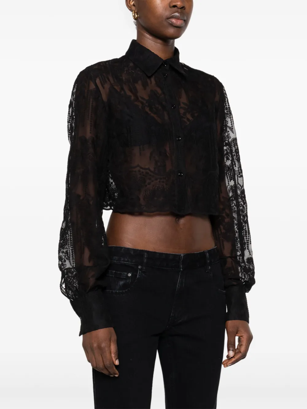 Ermanno Scervino Cropped blouse met borduurwerk Zwart