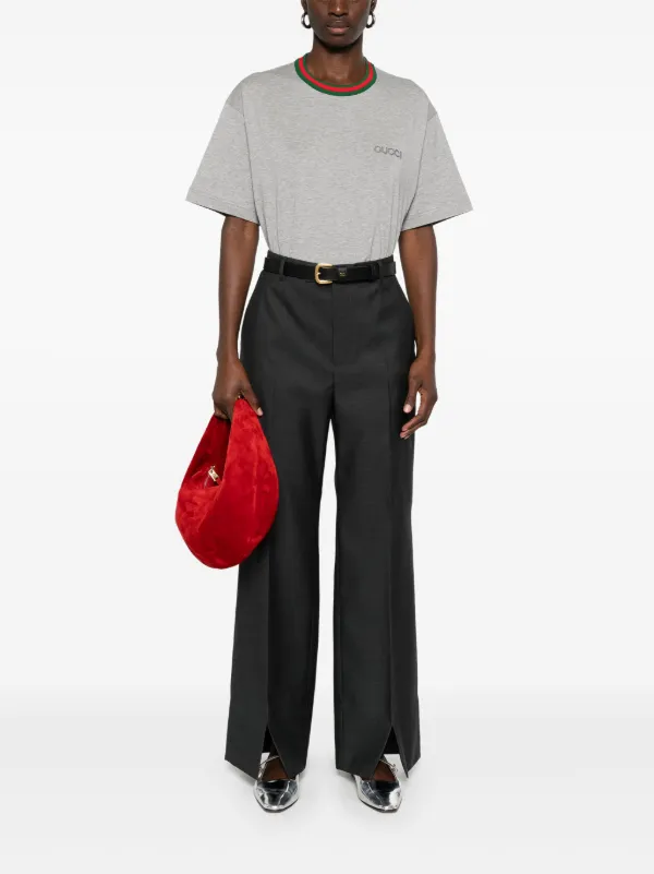 GUCCI ブラック ストレートパンツ38 Silk crêpe de chine pants in black | GUCCI® US