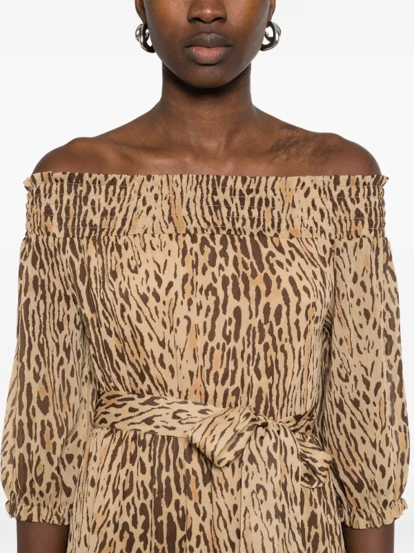 off the shoulder leopard print maxi dress Nuichan Women's Off the shoulder boho chic leopard print maxi dress