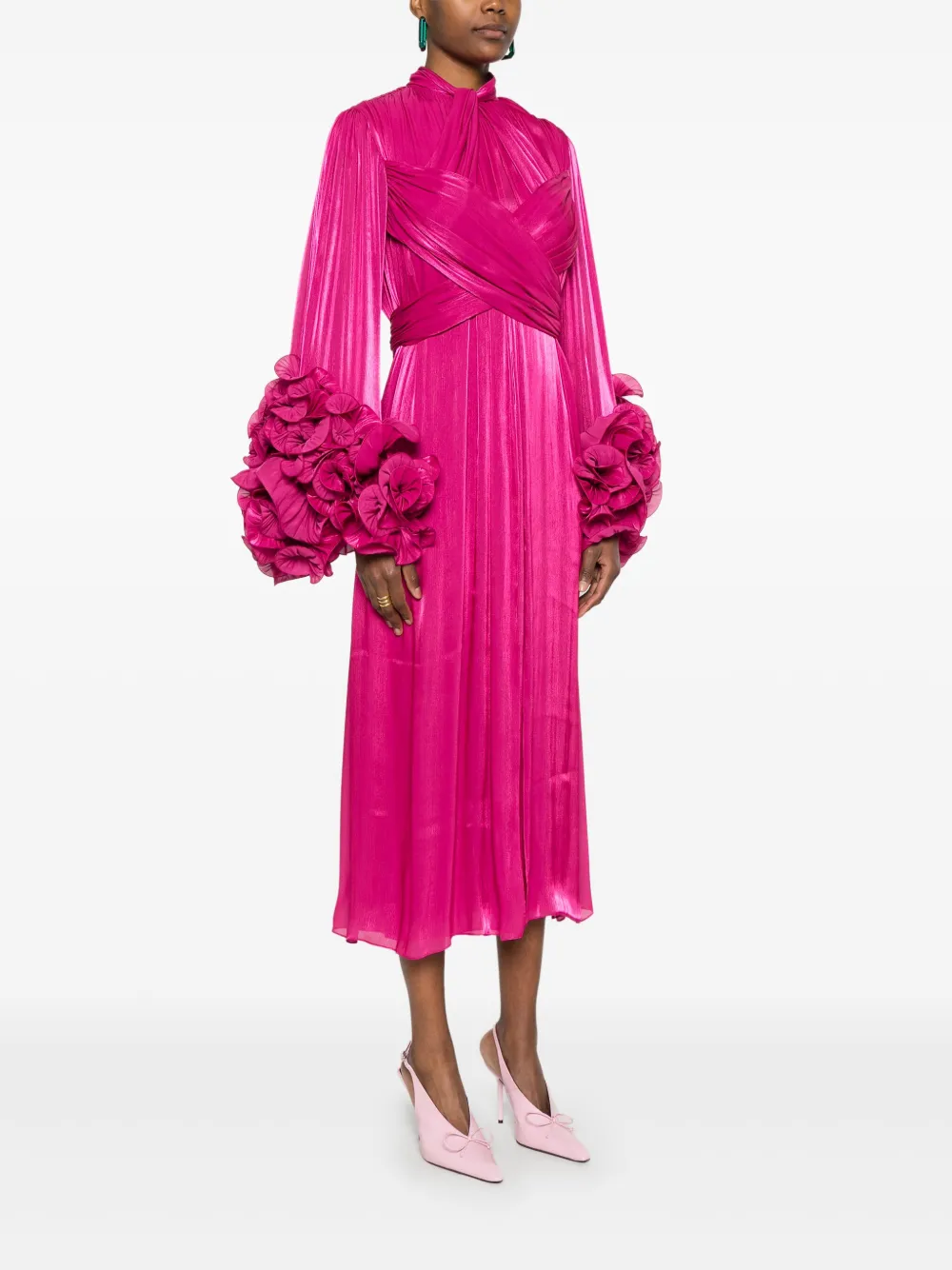 Costarellos Lurex Georgette midi-jurk Roze