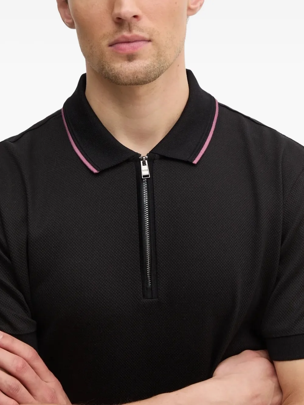 BOSS Poloshirt met halve rits Zwart