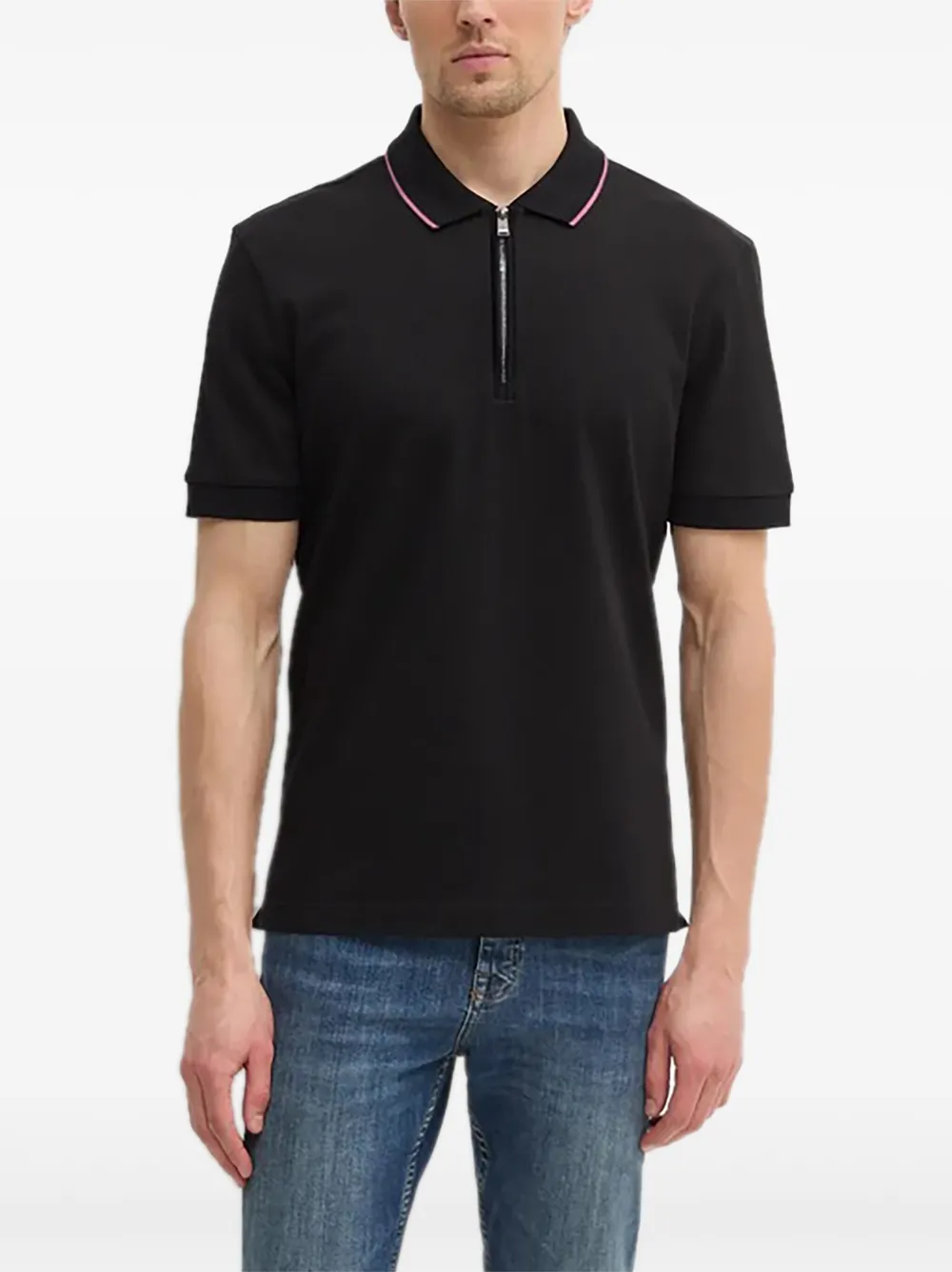 BOSS half-zip cotton polo shirt | Black | Image 1