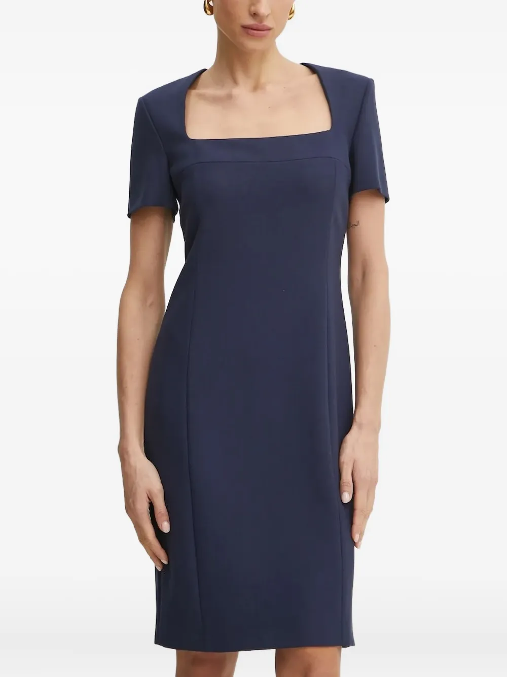 BOSS Mini-jurk met vierkante hals en korte mouwen Blauw