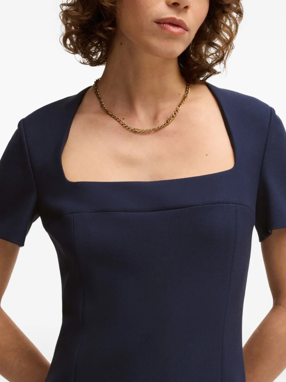 BOSS Mini-jurk met vierkante hals en korte mouwen Blauw