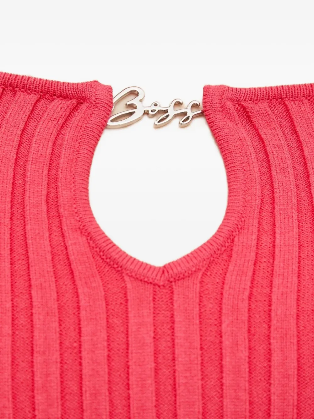 Hugo Boss Ribbed Keyhole Midi Dress In Pink