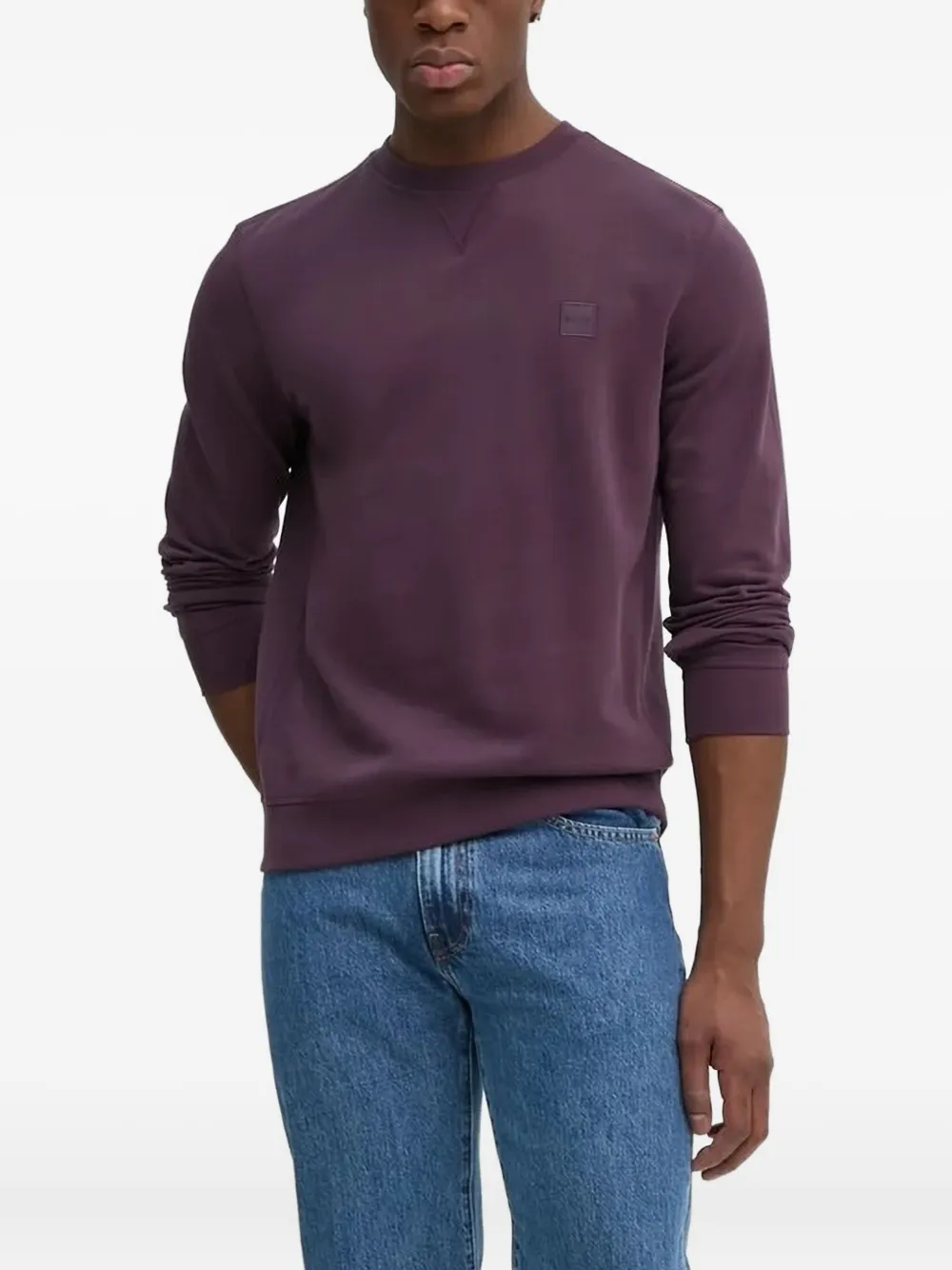 BOSS logo-patch crew-neck sweatshirt | Purple | Image 1