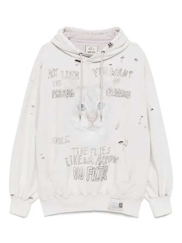 MIHARA YASUHIRO 国内買付 Bleached Cat Print Hoodie Black Bleached Cat Print Hoodie by Maison MIHARA YASUHIRO on