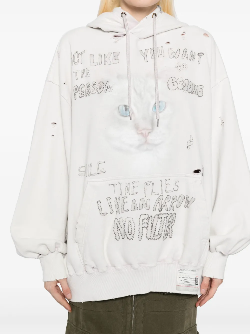 Maison MIHARA YASUHIRO Gebleekte hoodie met kattenprint Roze