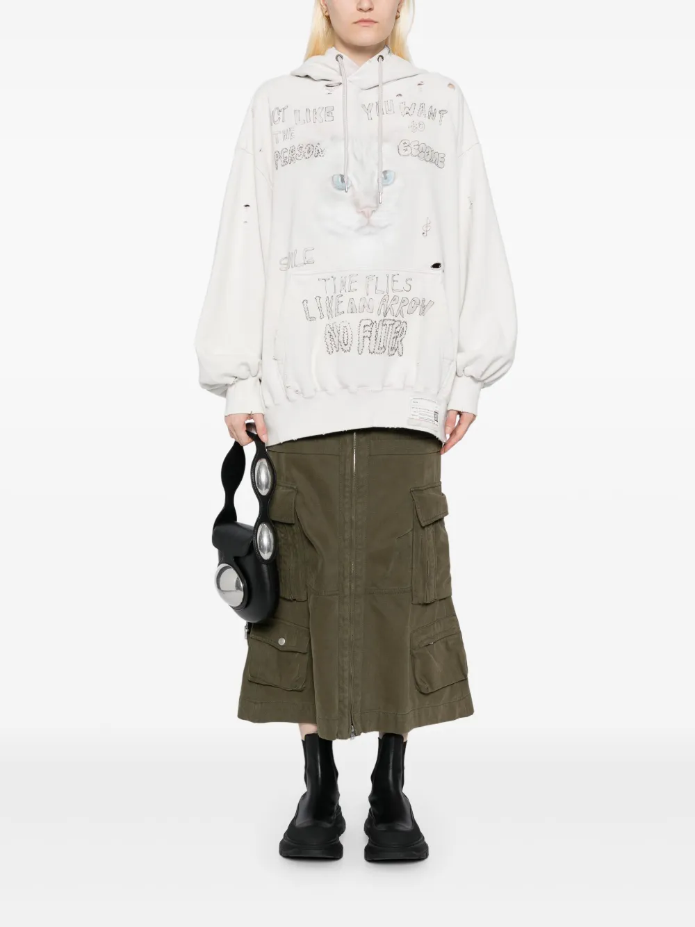 Maison MIHARA YASUHIRO Gebleekte hoodie met kattenprint - Roze