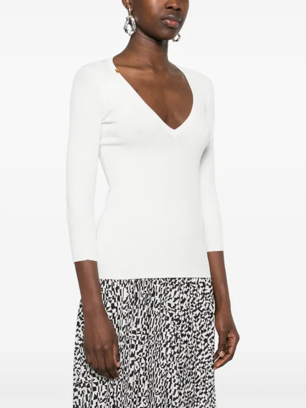 Elisabetta Franchi V-neck Ribbed Top | White | FARFETCH CA