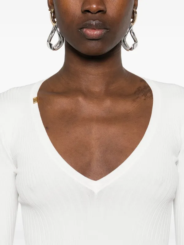 Elisabetta Franchi V-neck Ribbed Top | White | FARFETCH CA