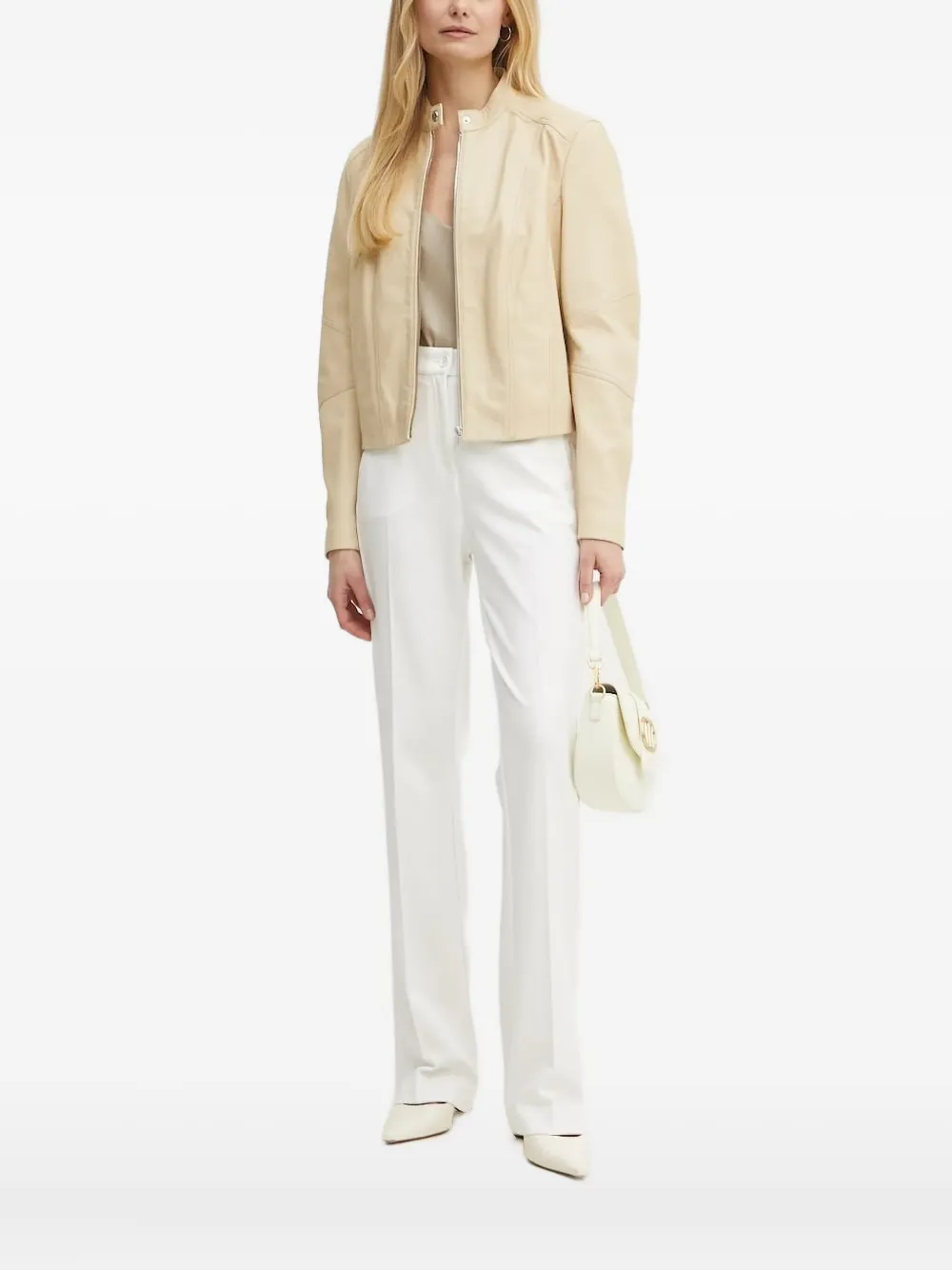 Hugo Boss Zip-front Leather Jacket In Neutral