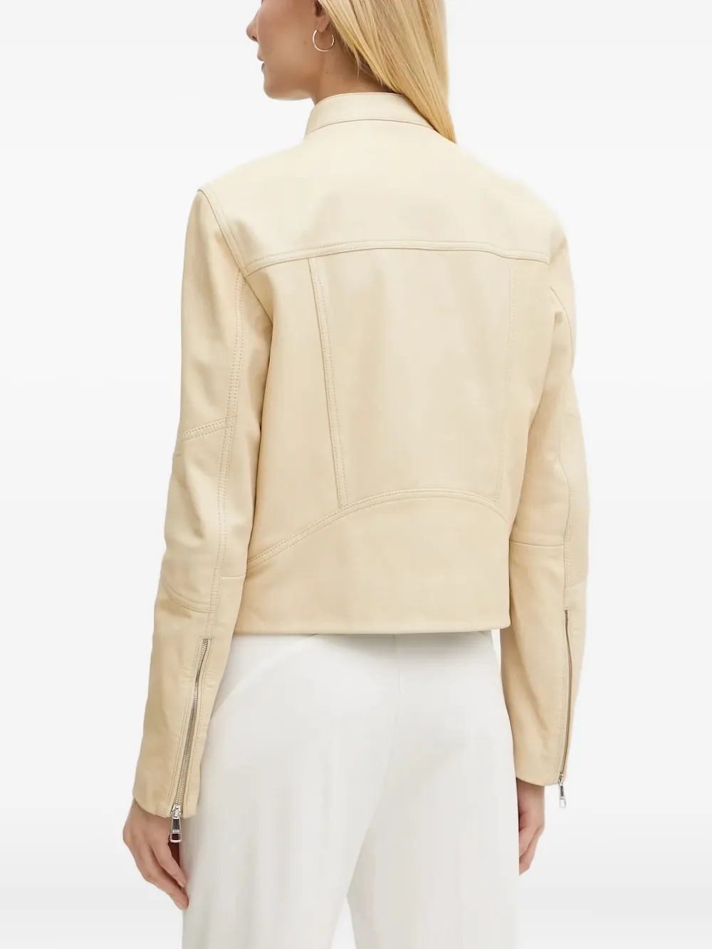 Hugo Boss Zip-front Leather Jacket In Neutral