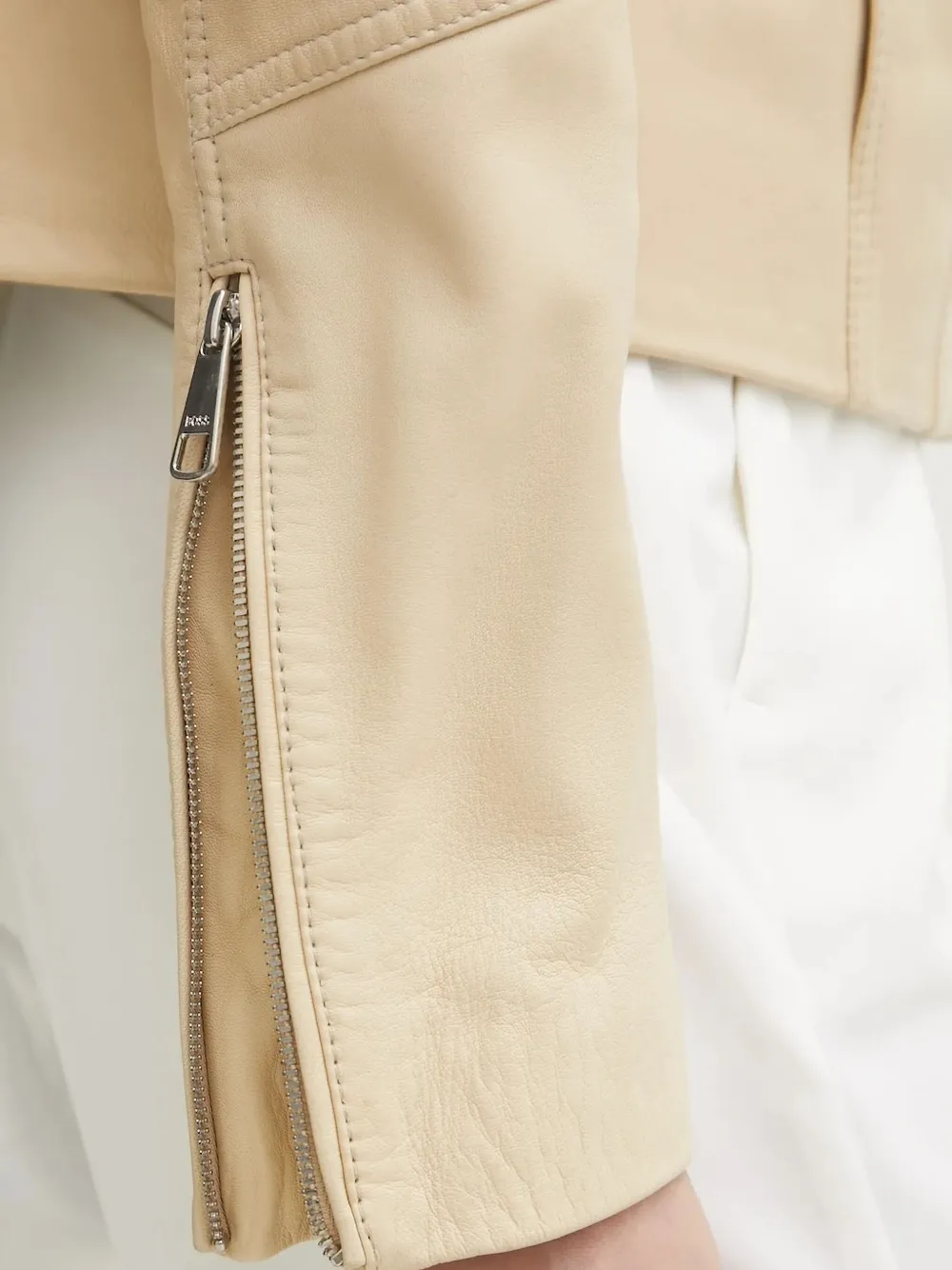 Hugo Boss Zip-front Leather Jacket In Neutral