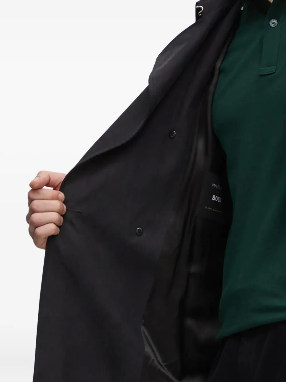 Hugo Boss Belted Double-breasted Trench Coat In Black
