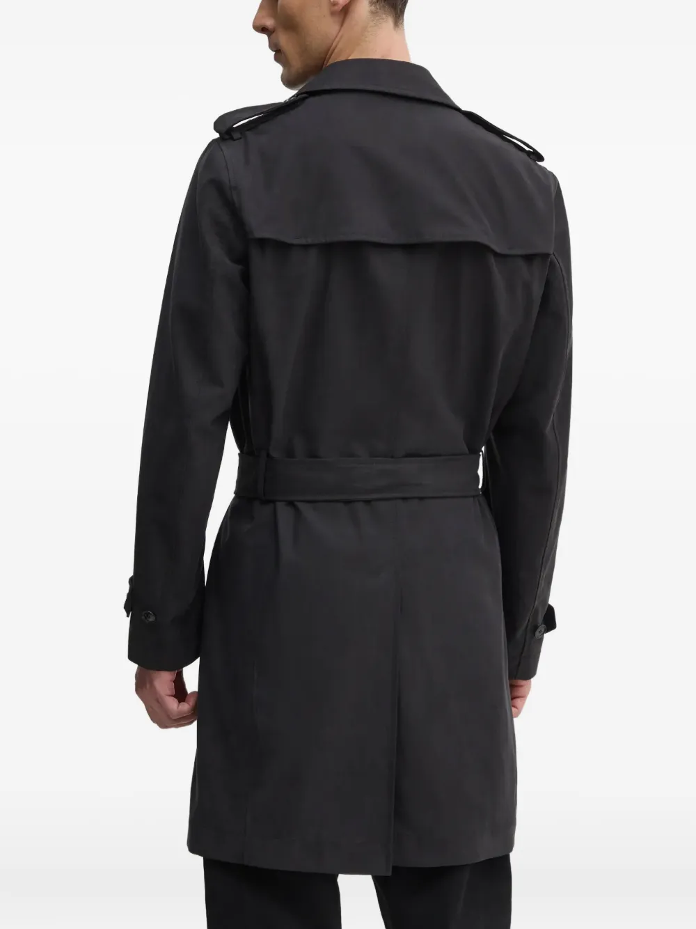 Hugo Boss Belted Double-breasted Trench Coat In Black