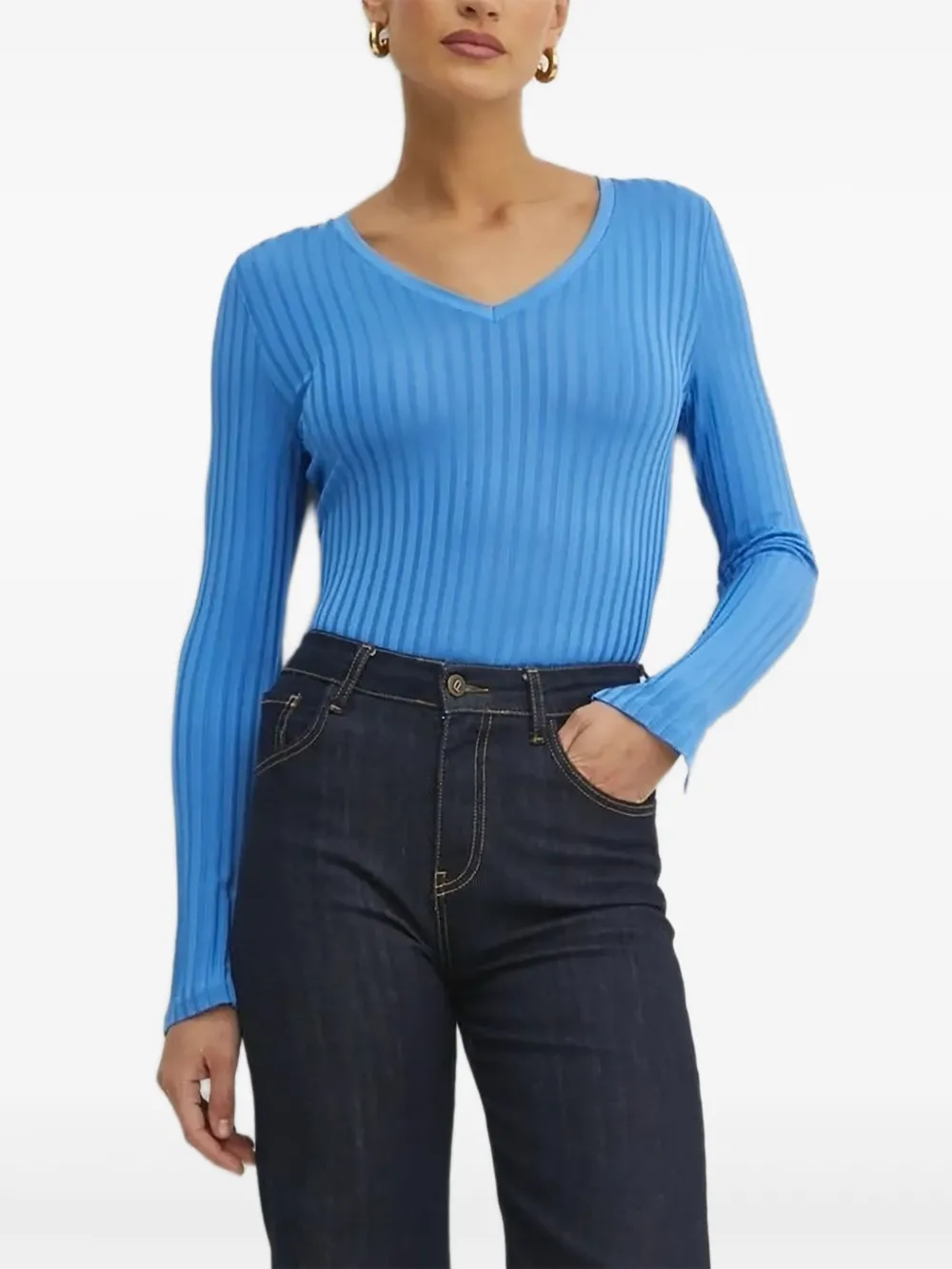 BOSS ribbed-knit V-neck sweater | Blue | Image 1