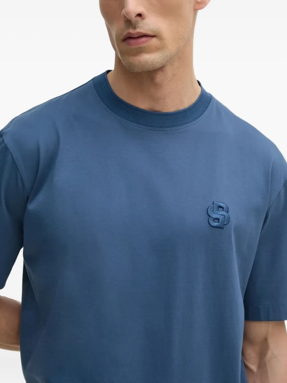 BOSS logo-embroidered short-sleeve T-shirt - Blauw