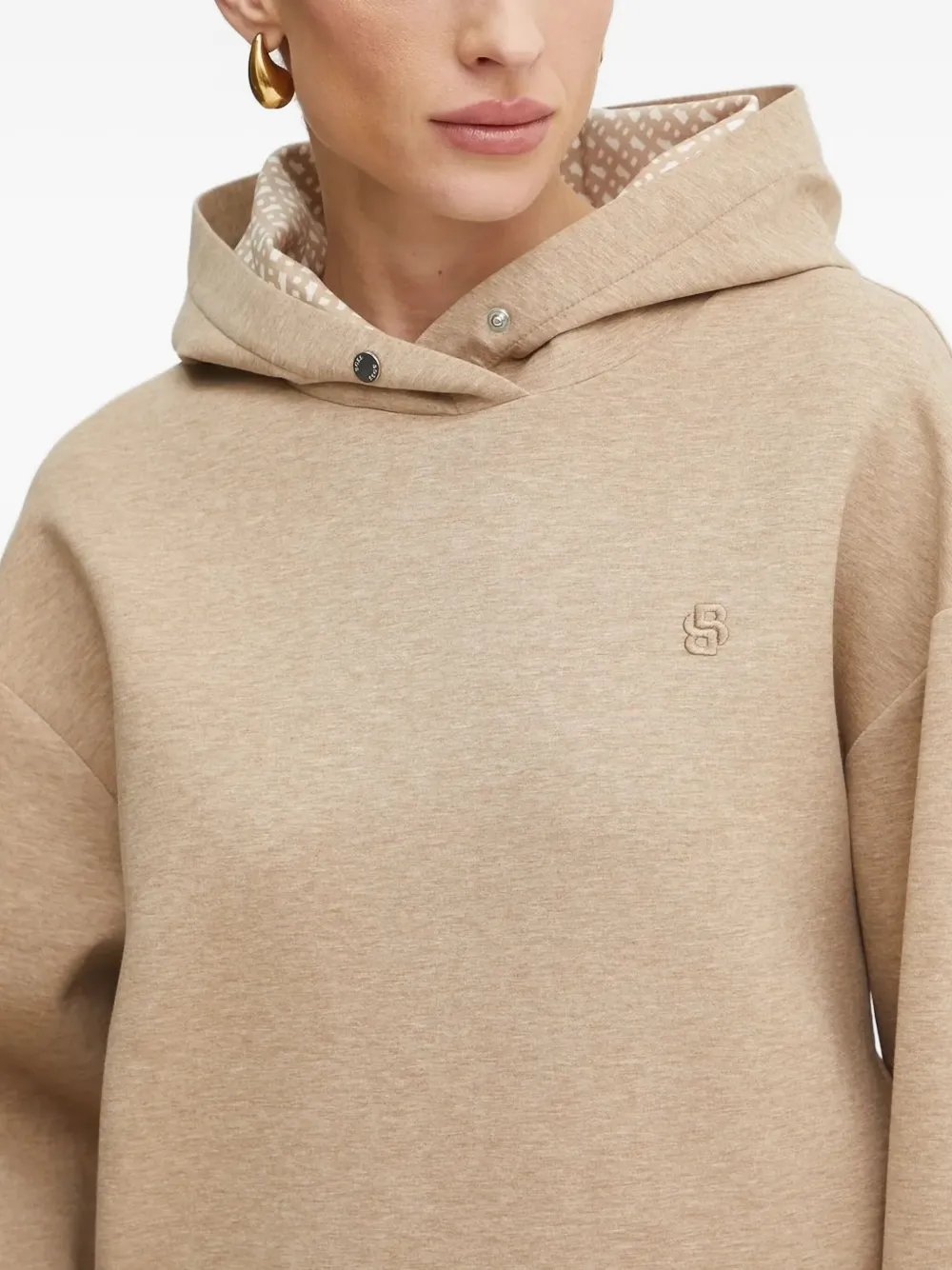 Hugo Boss Embroidered-logo Hoodie In Neutral