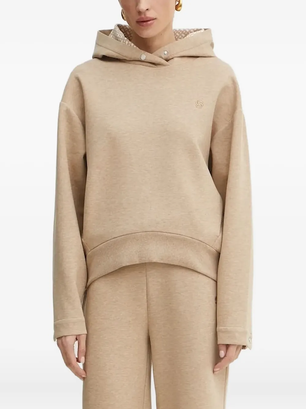 Hugo Boss Embroidered-logo Hoodie In Neutral