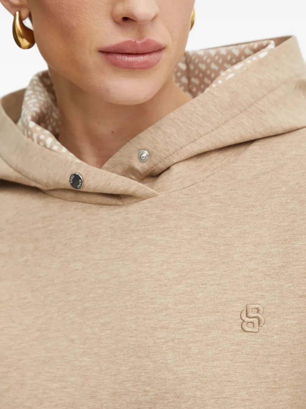 Hugo Boss Embroidered-logo Hoodie In Neutral