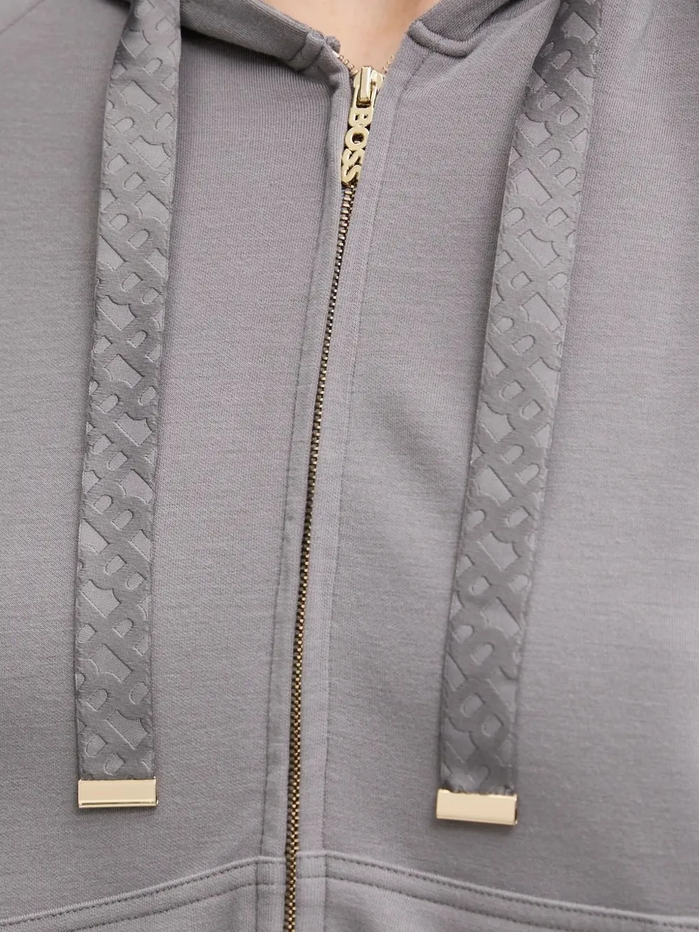 Hugo Boss Embossed-logo Zip-up Hoodie In Gray