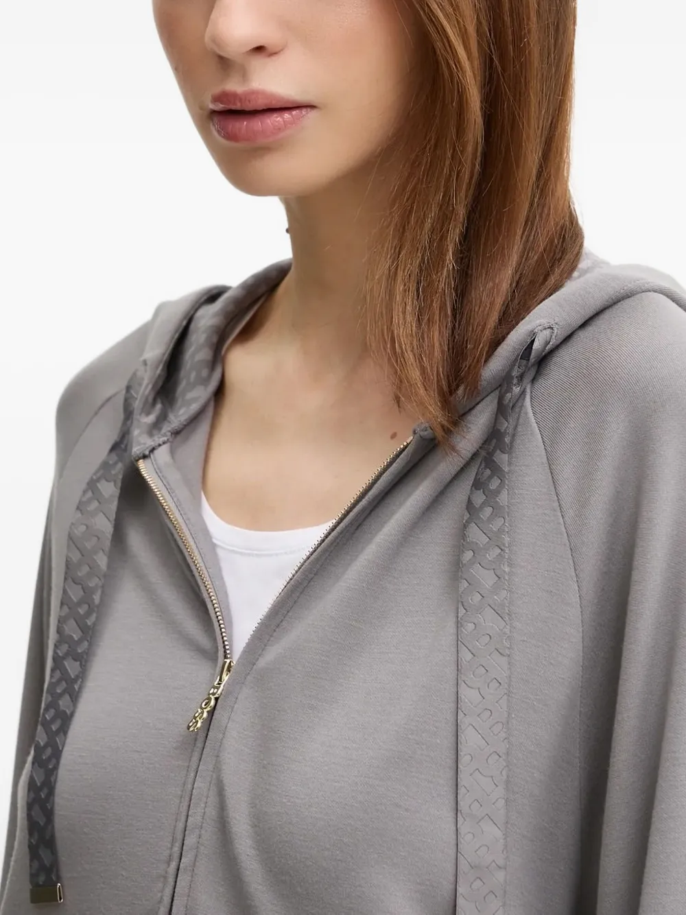 Hugo Boss Embossed-logo Zip-up Hoodie In Gray