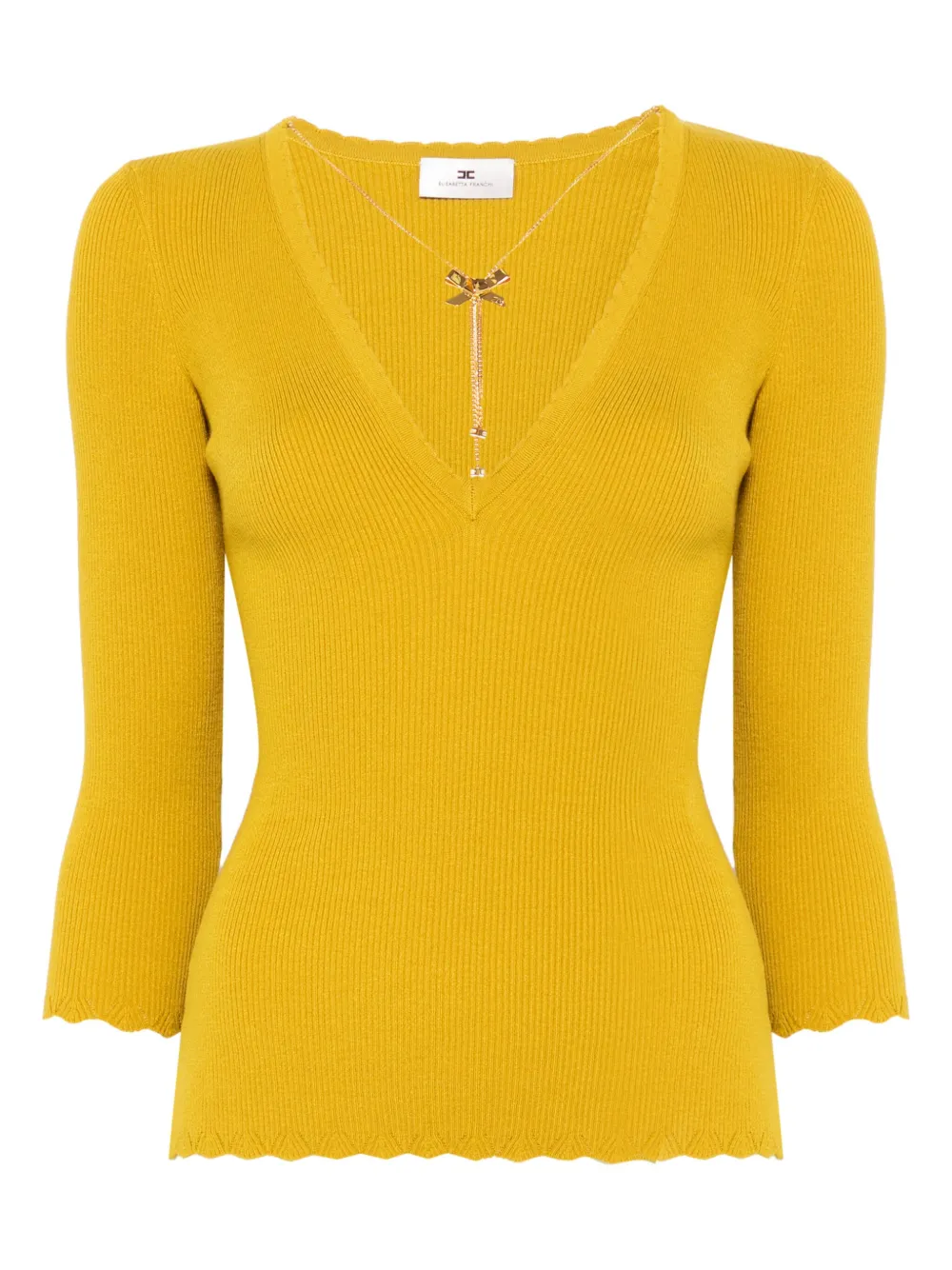 Elisabetta Franchi Geribbelde top met halskettingdetail Geel
