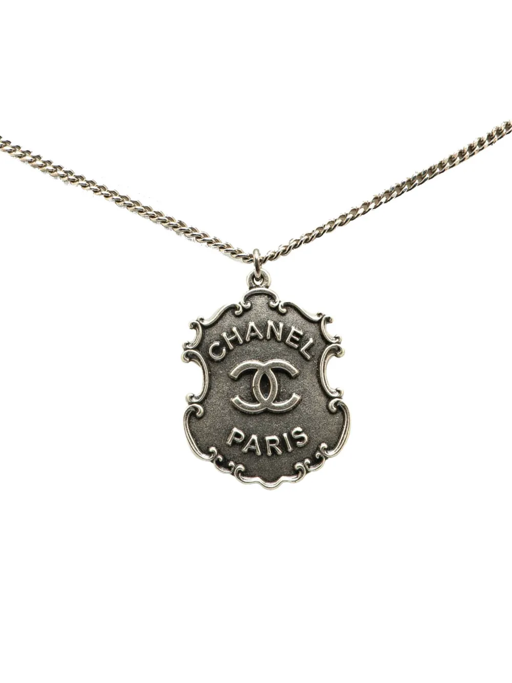 CHANEL Pre-Owned 2014 Paris-Dallas Silver CC Sheriff Badge Pendant Necklace costume necklace | Silver | Image 1