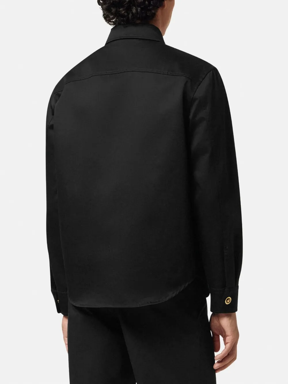Versace Gabardine Shirt With Chest Pockets And Cuffed Sleeves In Black