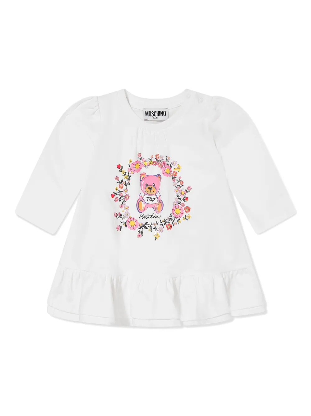 Moschino Kids Jurk met teddybeerprint Wit
